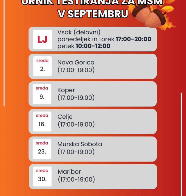 Urnik testiranja MSM september