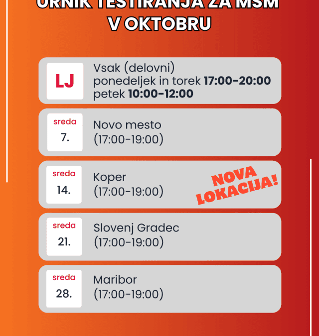 Urnik testiranja MSM oktober